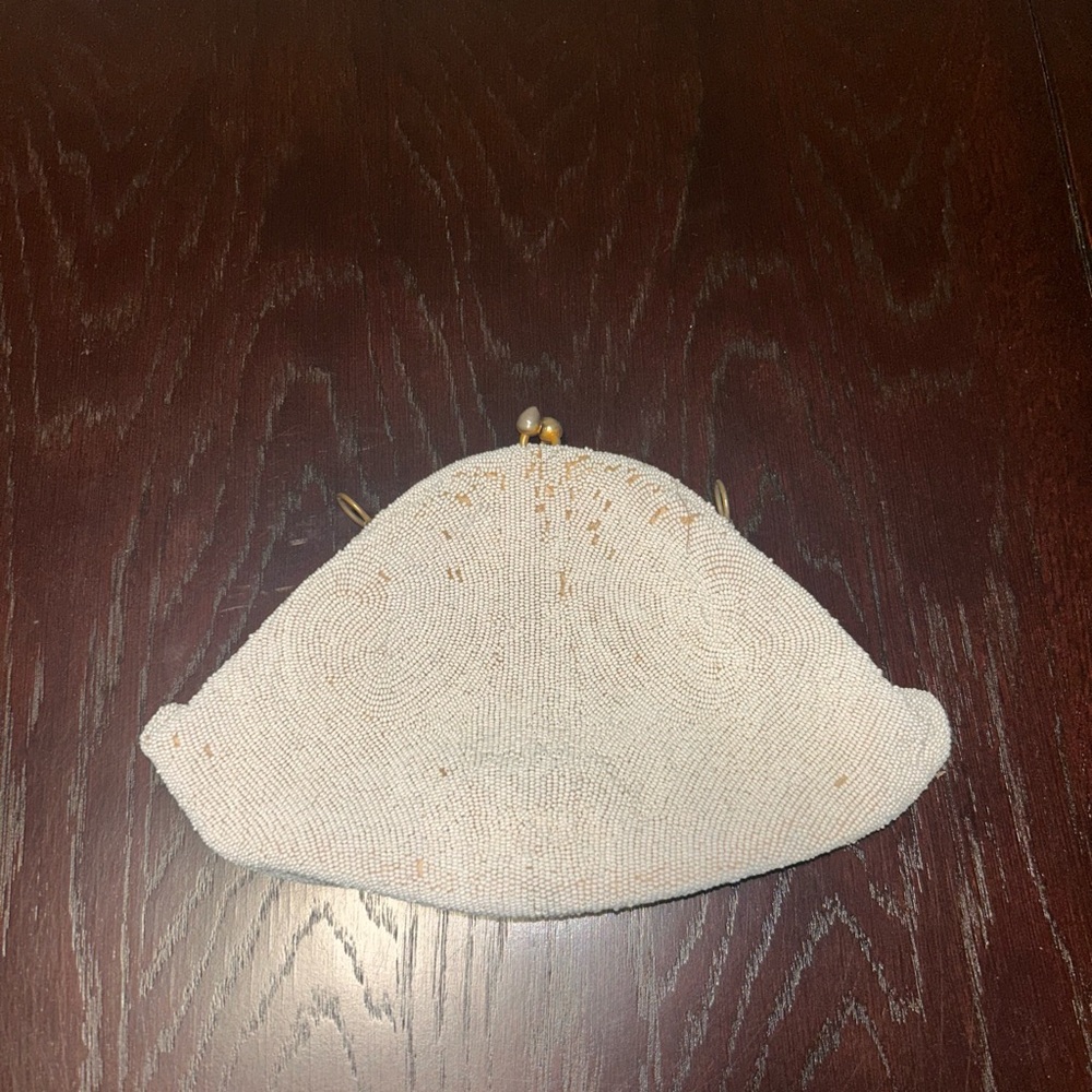 Vintage hand beaded in Belgium back by Josef White Clutch Handbag